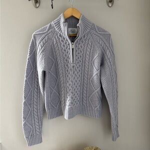 Aritzia Light Gray Cable Knit Half-Zip Sweater